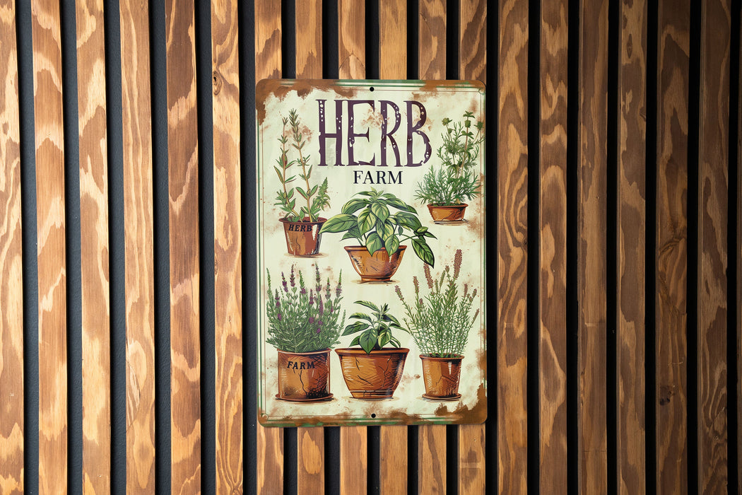 a sign on a wooden wall that says herb farm