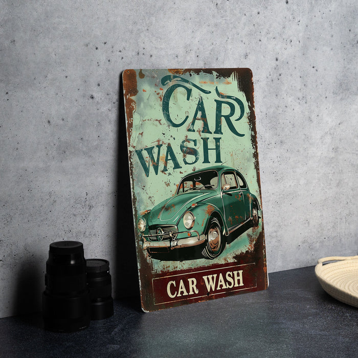 a car wash sign sitting on top of a table