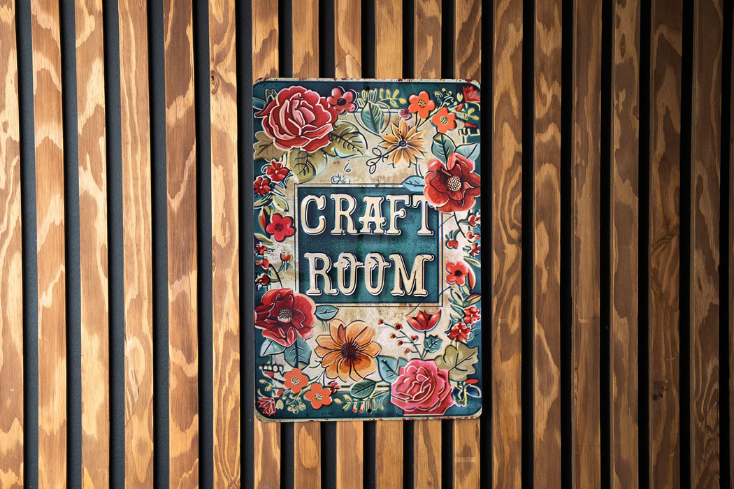 a sign on a wooden wall that says craft room