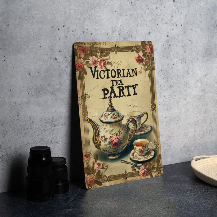 a picture of a victorian tea party sign