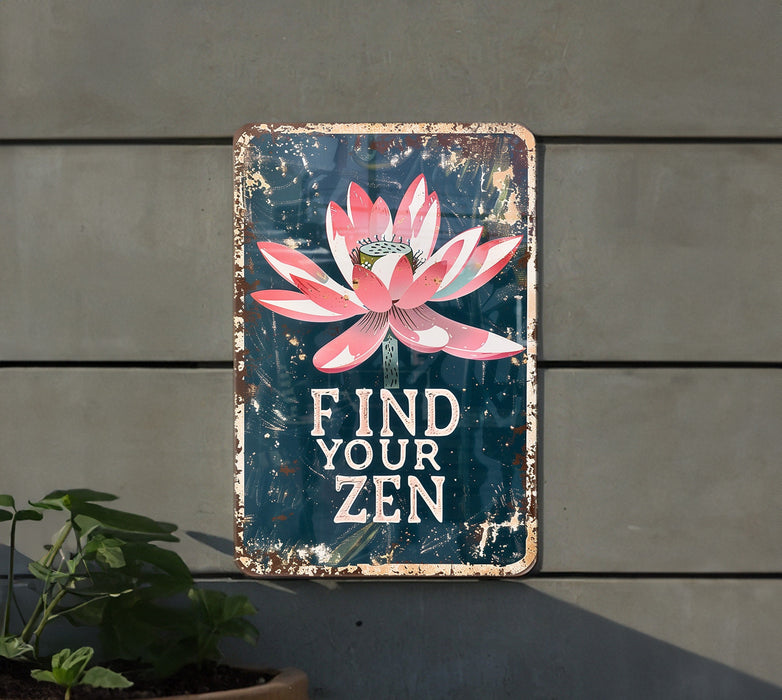 a sign that says find your zen on it