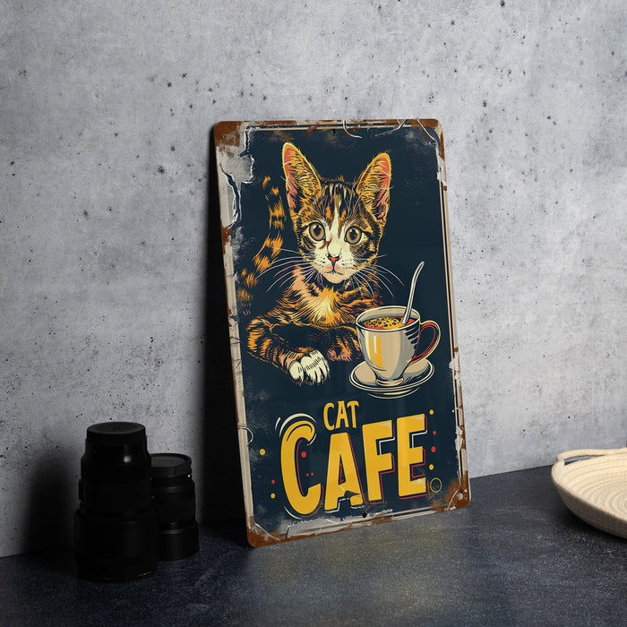 a picture of a cat with a cup of coffee