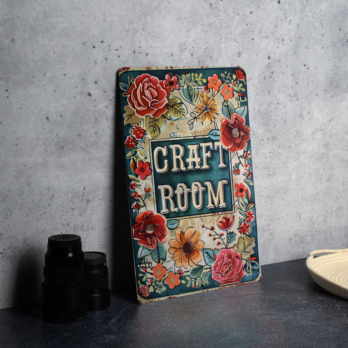 a picture of a craft room sign on a table