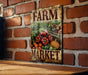 a sign on a brick wall that says farm market