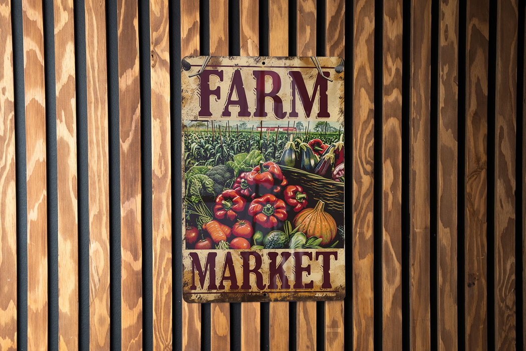 a sign on a wooden wall that says farm market