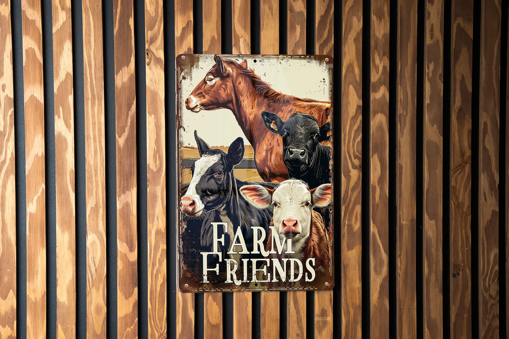 a sign on a wooden wall that says farm friends