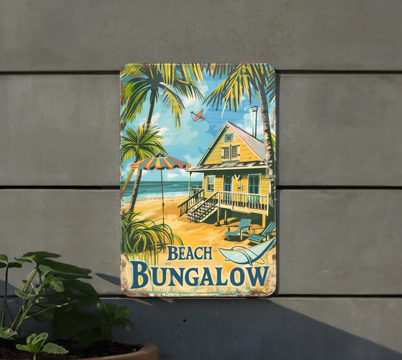 a sign on the side of a building that says beach bunglow