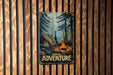 a picture of a campfire on a wooden wall