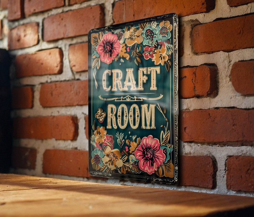 a sign on a brick wall that says craft room