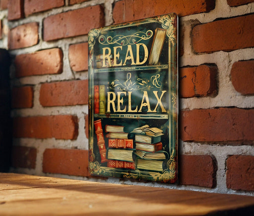 a sign on a brick wall reads read relax