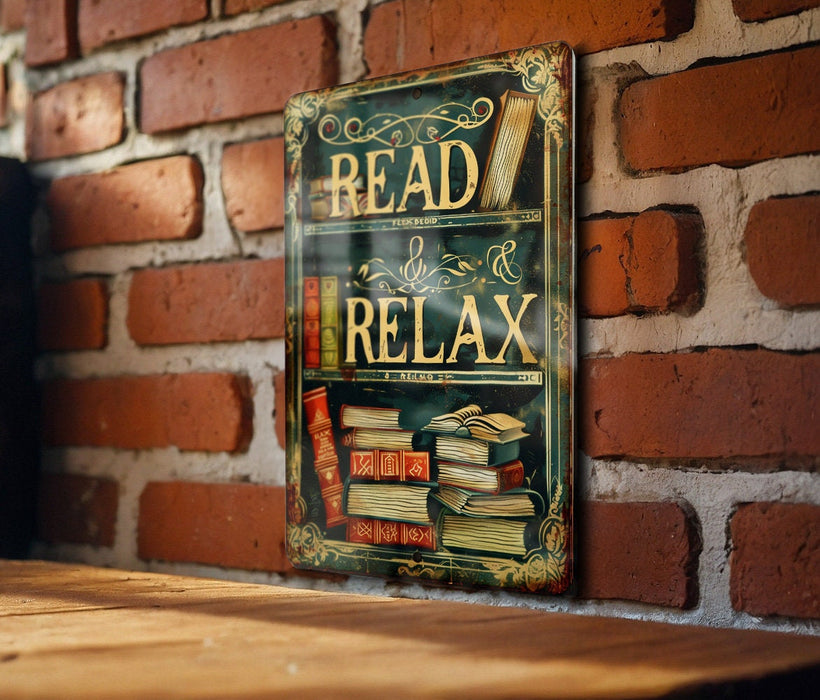 a sign on a brick wall reads read relax
