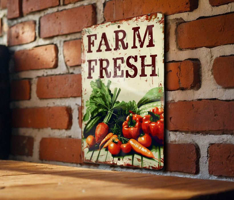 a sign on a brick wall that says farm fresh
