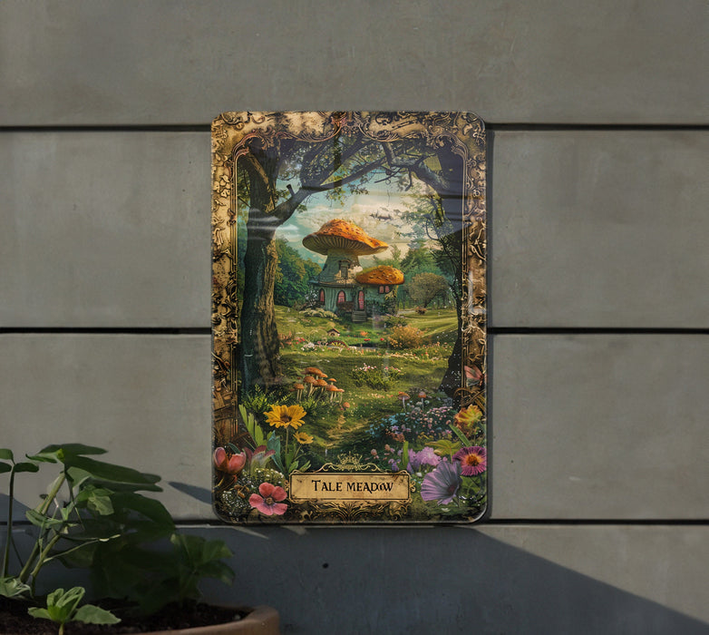 a picture of a mushroom house on a wall