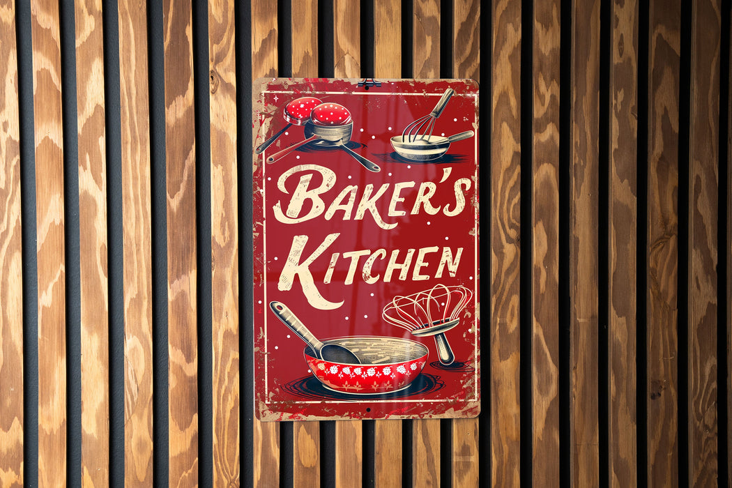 a sign on a wooden wall that says baker's kitchen