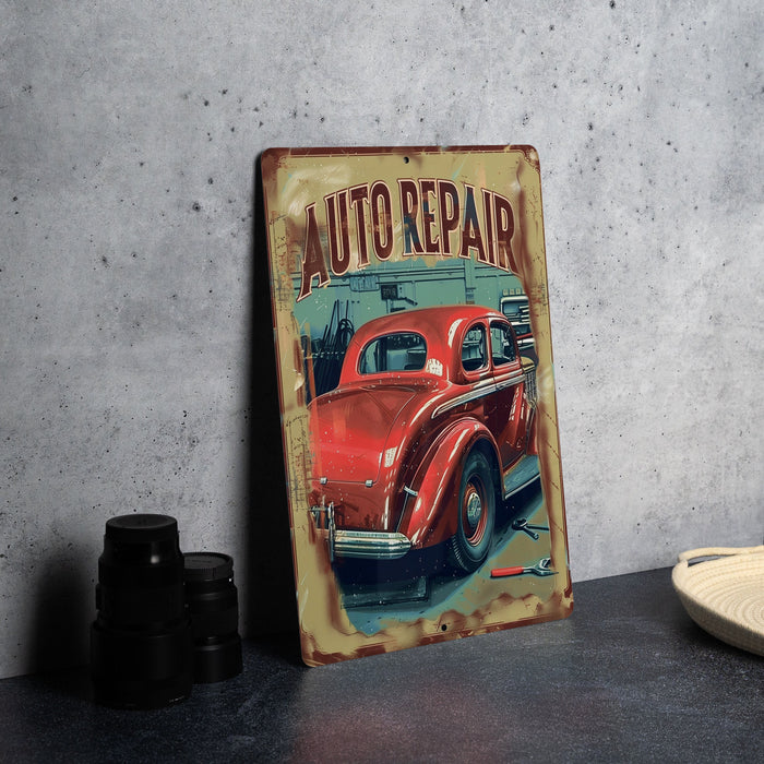 a picture of an old red car on a table