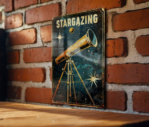 a picture of a telescope on a brick wall