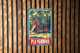 a picture of a playground sign on a wooden wall