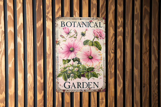 a sign on a wooden wall that says botanical garden