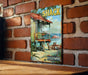 a picture of a shack on a brick wall