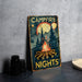a campfire sign sitting on top of a table