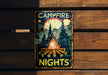 a campfire sign on a wooden wall
