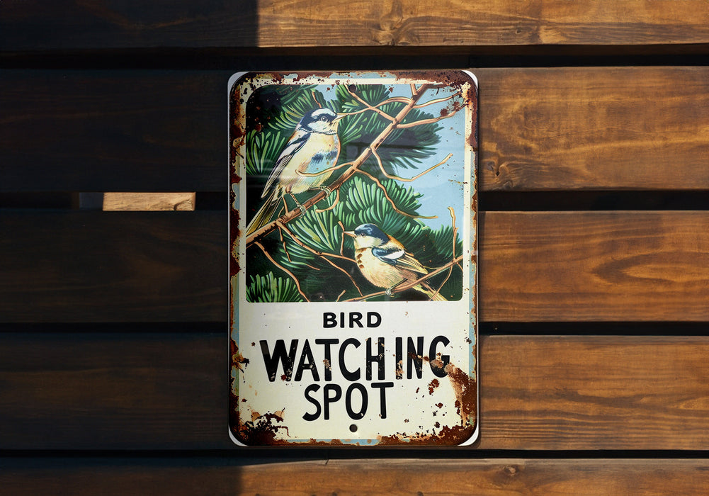 a bird watching spot sign on a wooden wall