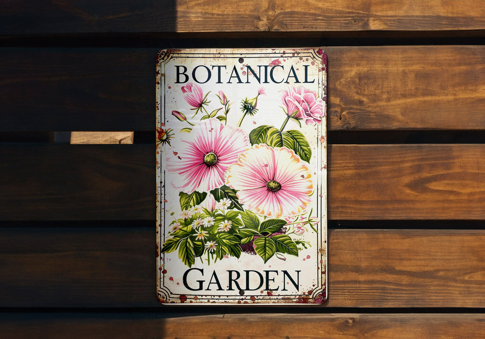 a bottle of botanical garden sitting on top of a wooden bench