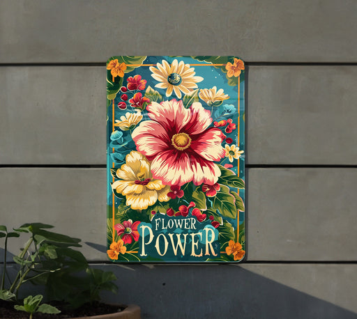 a flower power sign on the side of a building