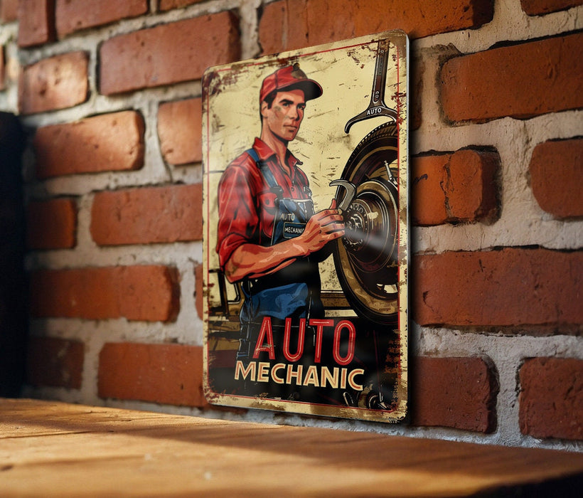 a painting of a mechanic on a brick wall