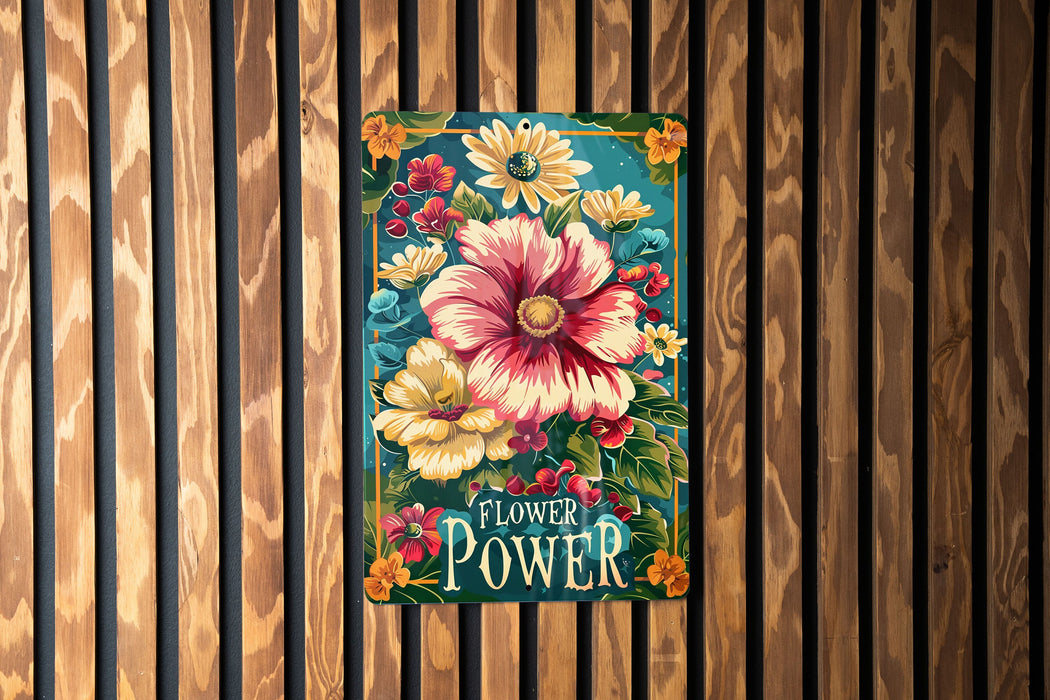 a painting of a flower on a wooden wall