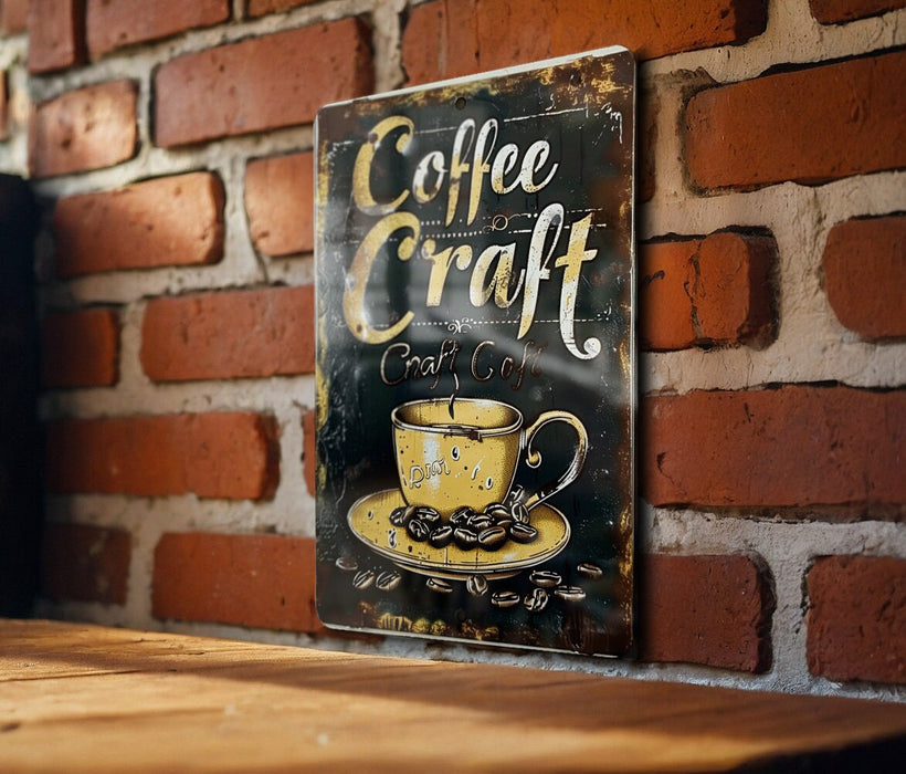 a sign on a brick wall that says coffee craft