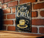 a sign on a brick wall that says coffee craft