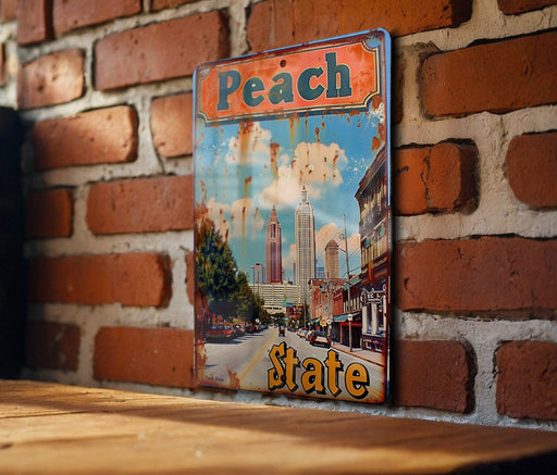 a sign on a brick wall that says peach state