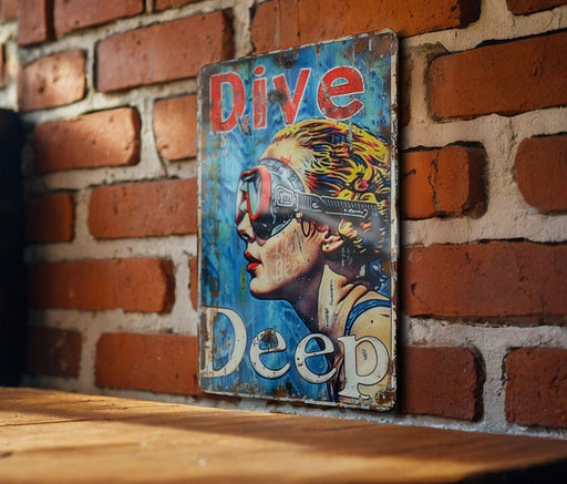 a sign on a brick wall that says dive deep