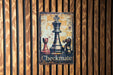 a sign on a wall that says checkmate