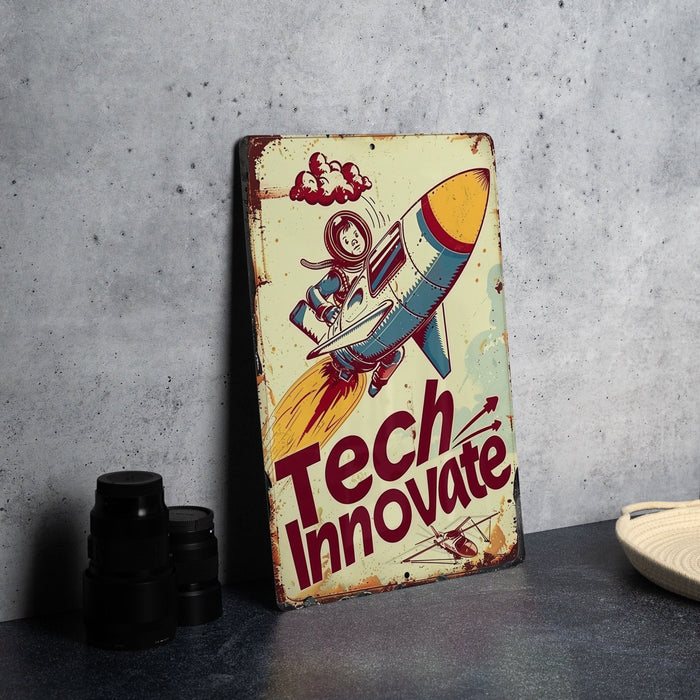a sign that says tech innovate on it