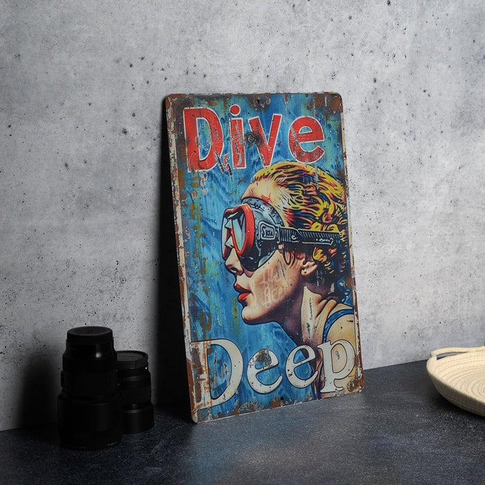 a metal sign with a woman's face on it