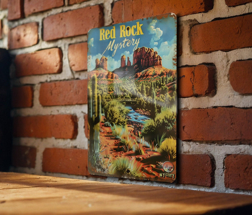 a picture of a red rock canyon sign on a brick wall