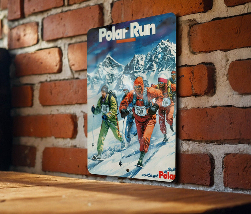 a picture of a group of skiers on a brick wall