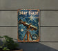 a metal sign with a telescope on it