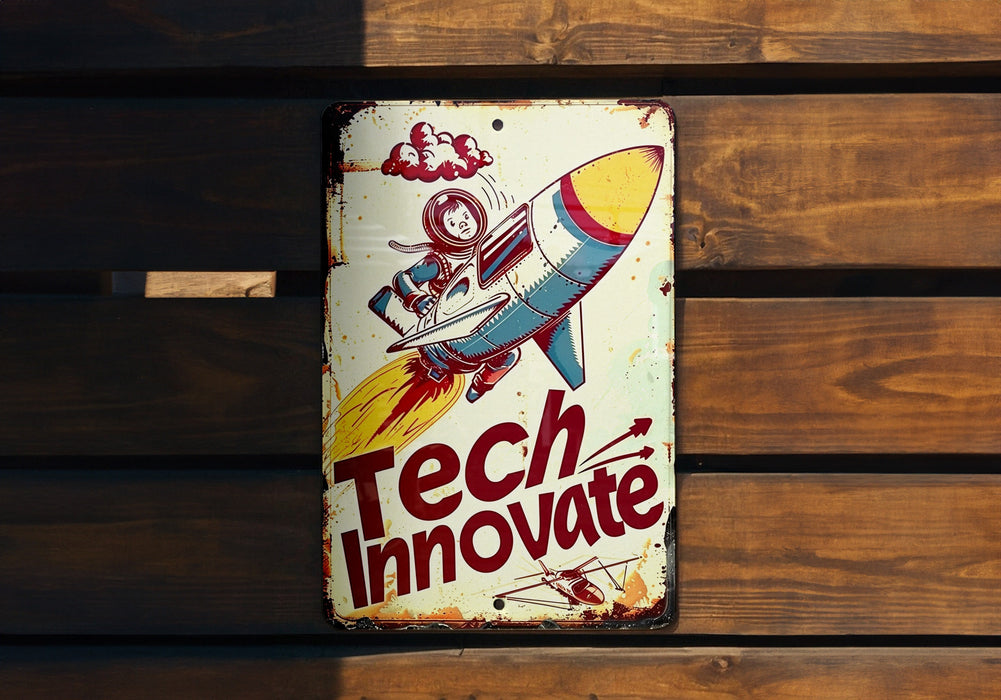 a sign that says tech innovate on it