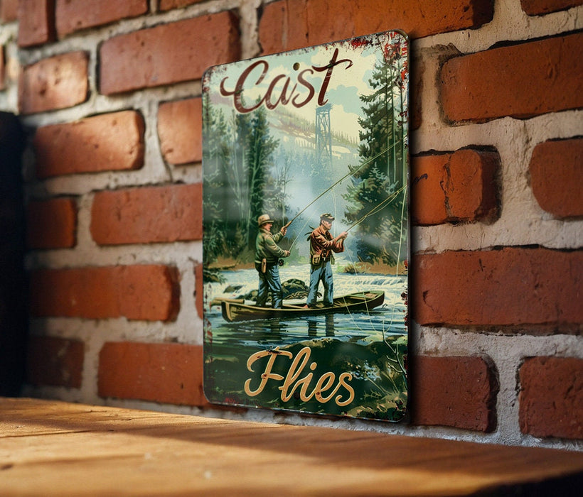 a picture of two men fishing on a river