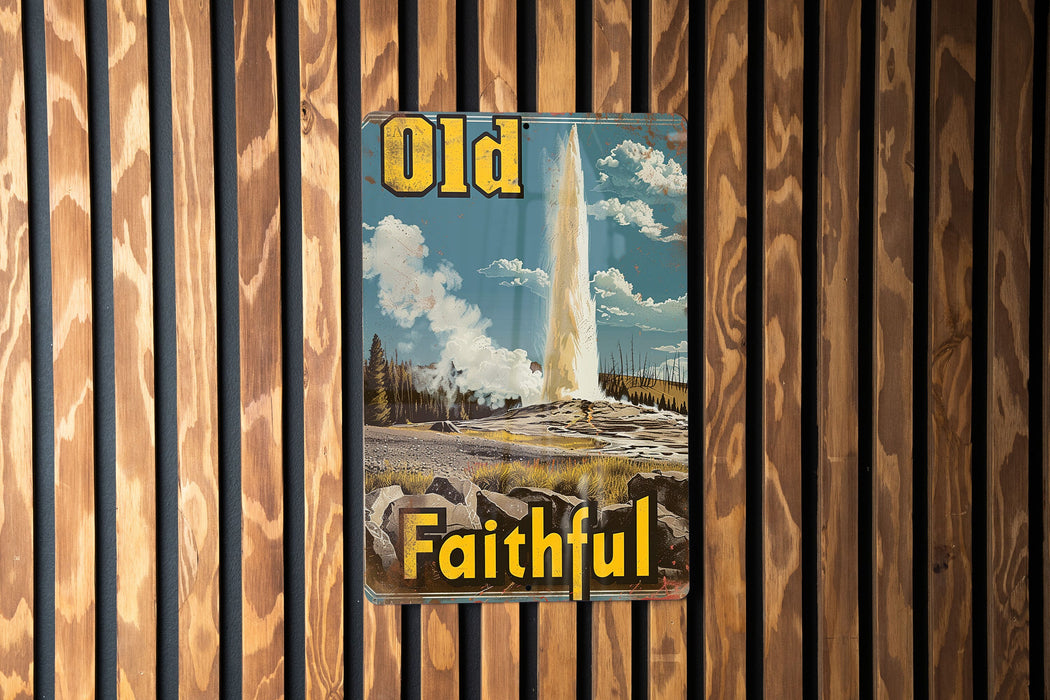a sign on a wooden wall that says old faithful