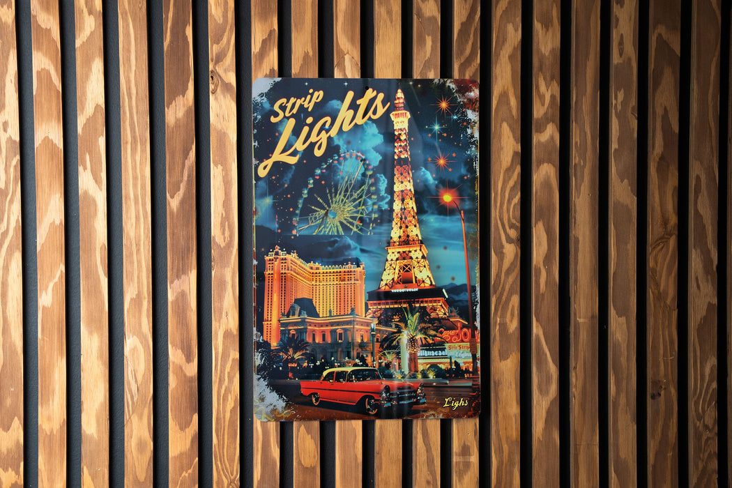 a picture of the las vegas sign on a wooden wall