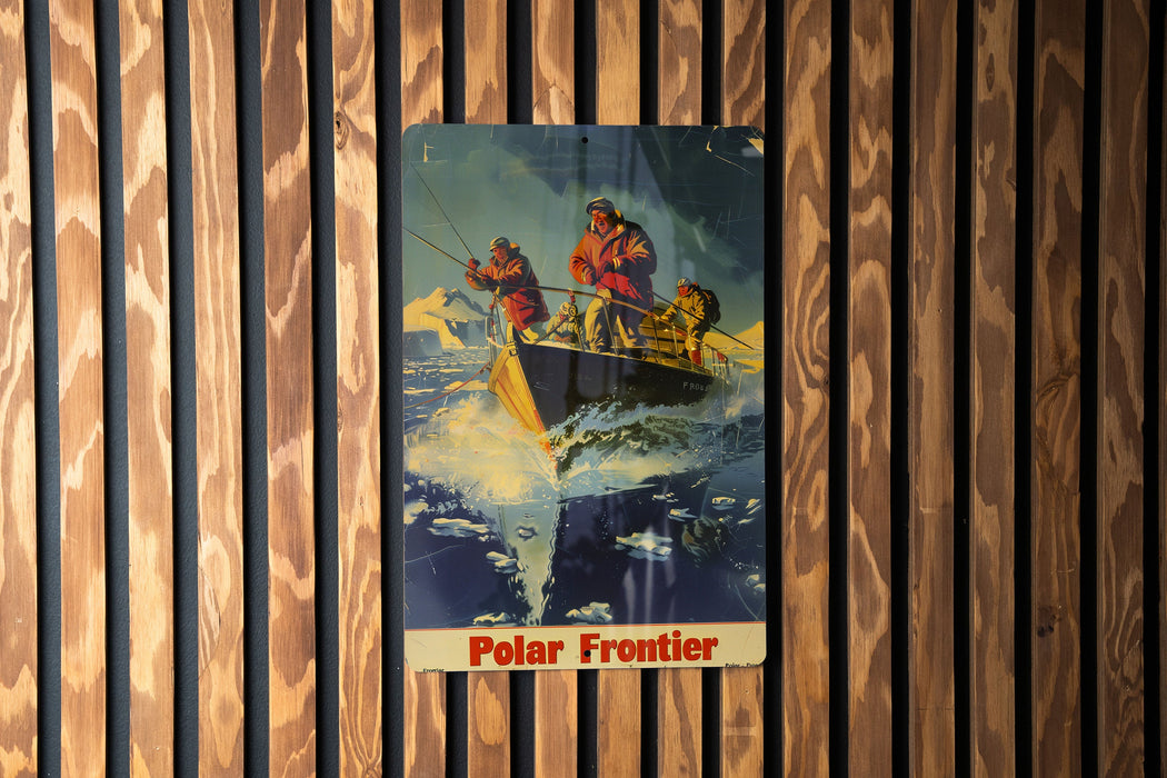 a poster of a man on a boat in the water