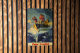 a poster of a man on a boat in the water