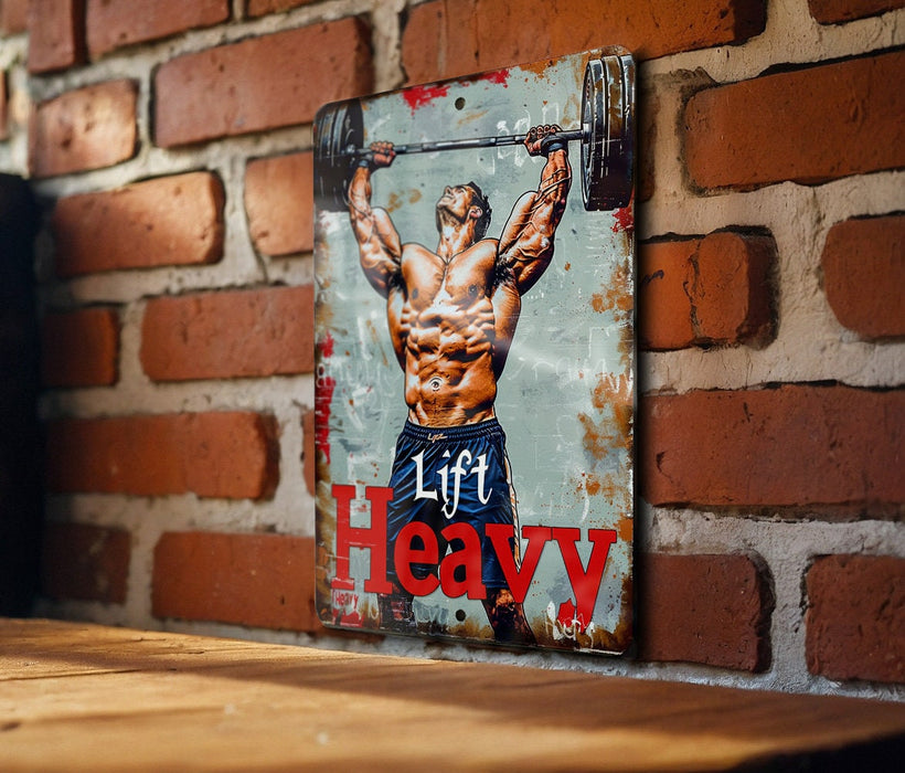 a picture of a man with a barbell on a brick wall