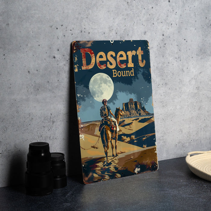 a picture of a desert with a man on a horse