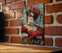 a painting of a woman with red roses on her face