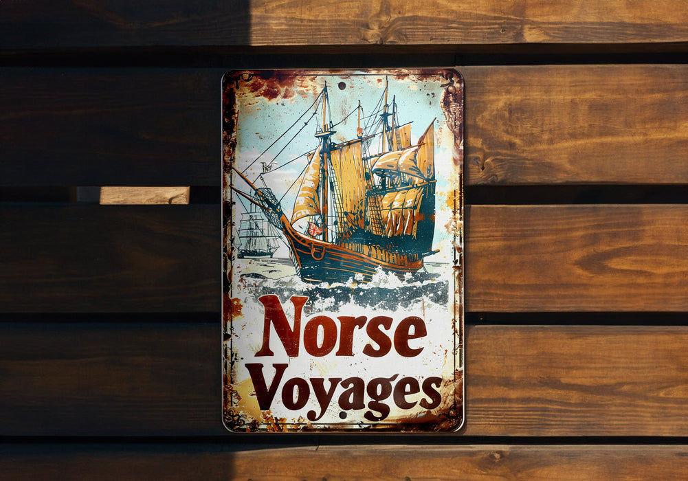 a rusted sign with a ship on it